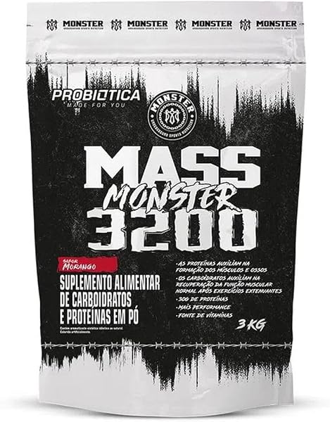 Probiótica Mass Monster 3200 Hipercalórico Refil 3kg Sabor Morango